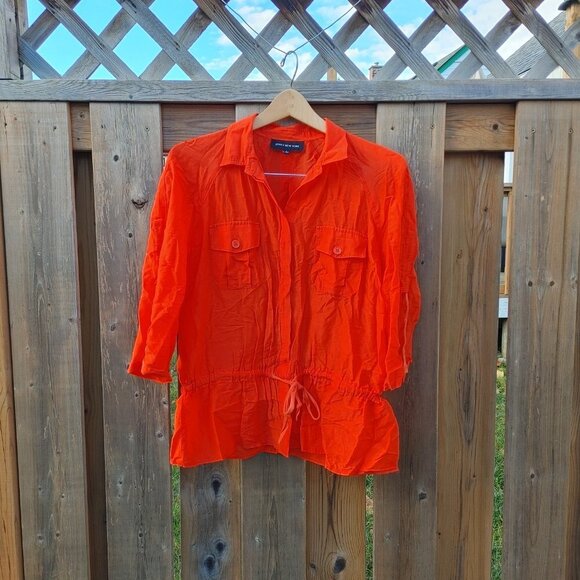 Attractive JONES NEW YORK Tie Waist Tunic Top Women's L Long Sleeve RED - Picture 9 of 10
